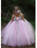 Pink Gray Tulle Tutu Flower Girl Dress